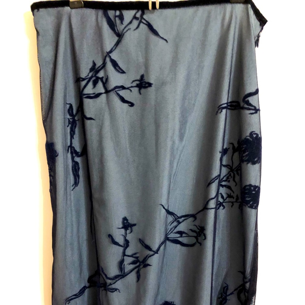Norton McNaughton Skirt Sz 10 Light Blue Liner with Black Velvet Trim Mesh Over